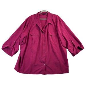 Maggie Barnes Shirt Womens 5X Red Button Up 3/4 Roll Tab Sleeve Office Career